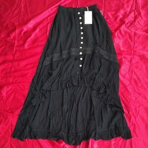 Joyfolie Black High-Low Skirt with Button Detail
